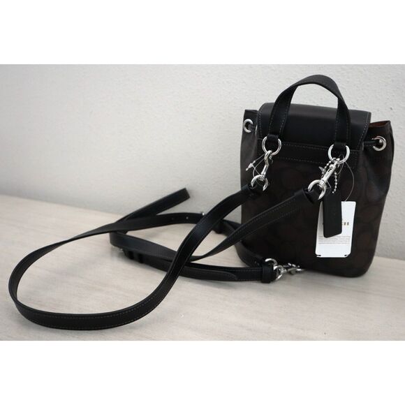 Coach CL458 Silver/Brown Black Signature Canvas Amelia Convertible Backpack - Picture 2 of 16